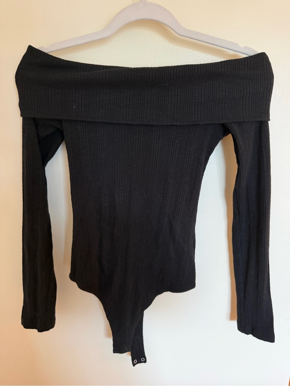 Aerie Knit Ribbed Off The Shoulder Black Bodysuit